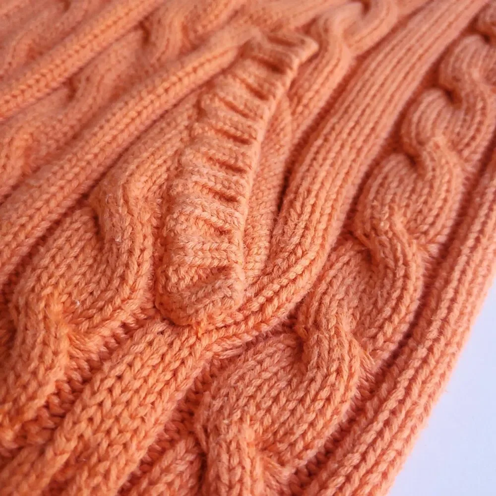 Ralph Lauren Hooded Sweater Kids M Cable Knit Full Zip Pony Logo Preppy Orange